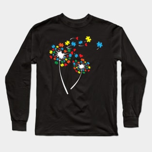 Autism Puzzle Pieces Dandelion Flower Cute Awareness Long Sleeve T-Shirt